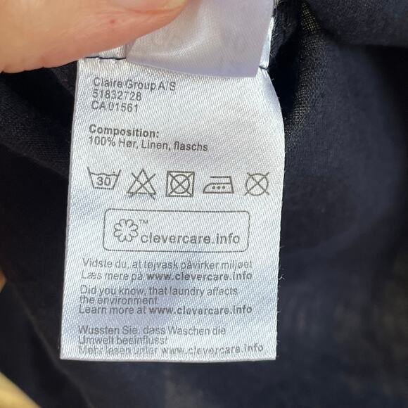 Claire Woman 100% Linen Dark Navy V-Neck Tie Sleeve Top Size M - Picture 7 of 7